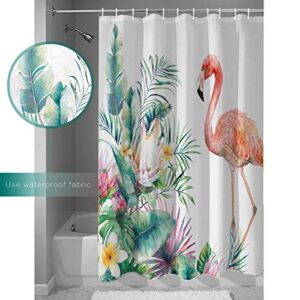 Shower Curtain, Summer Flamingo Washable Shower Curtain with Hooks Bath Decor Fabric Shower Curtains for Bathroom, Hotel, Stalls, Bathtubs, 36x72 in