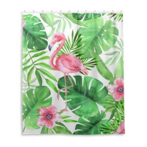 wellday palm leaves flamingo shower curtain bathroom decor waterproof fabric shower curtains with hooks 60x72 inch