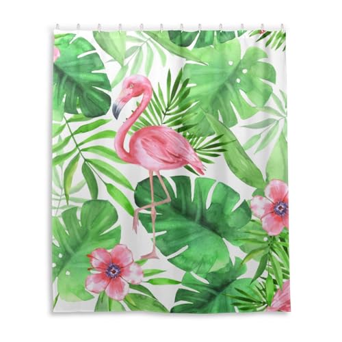 WELLDAY Palm Leaves Flamingo Shower Curtain Bathroom Decor Waterproof Fabric Shower Curtains with Hooks 60x72 Inch