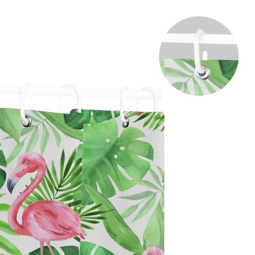 WELLDAY Palm Leaves Flamingo Shower Curtain Bathroom Decor Waterproof Fabric Shower Curtains with Hooks 60x72 Inch