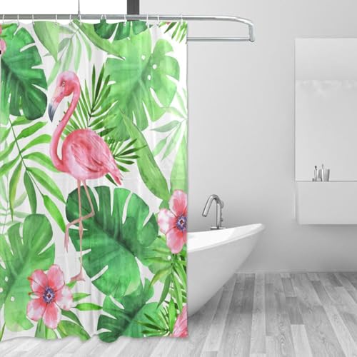 WELLDAY Palm Leaves Flamingo Shower Curtain Bathroom Decor Waterproof Fabric Shower Curtains with Hooks 60x72 Inch