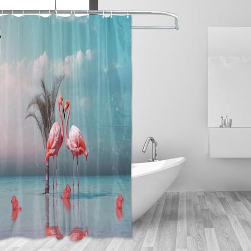 WELLDAY Shower Curtain Flamingos Bathroom Decor Waterproof Fabric with Hooks 60x72 Inch