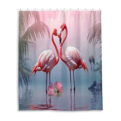 WELLDAY Shower Curtain Flamingos Bathroom Decor Waterproof Fabric with Hooks 60x72 Inch