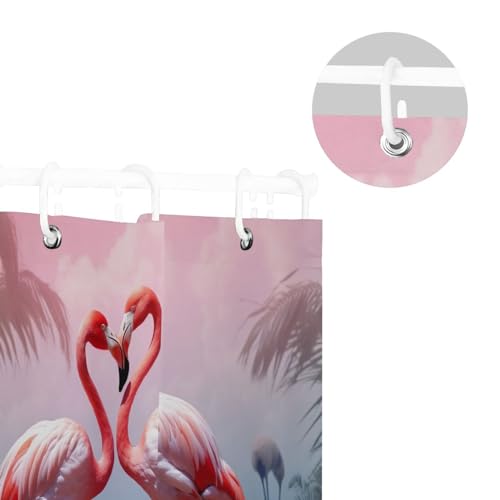 WELLDAY Shower Curtain Flamingos Bathroom Decor Waterproof Fabric with Hooks 60x72 Inch