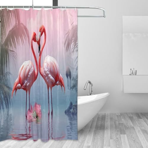 WELLDAY Shower Curtain Flamingos Bathroom Decor Waterproof Fabric with Hooks 60x72 Inch