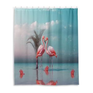 Kigai Flamingo Shower Curtains Waterproof Fabric Shower Curtain Bathroom Decoration with Hooks Washable Bathroom Shower Curtains 60x72 Inch