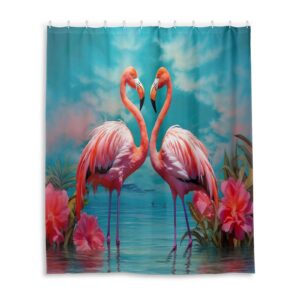 WELLDAY Shower Curtain Flamingos Bathroom Decor Waterproof Fabric with Hooks 60x72 Inch