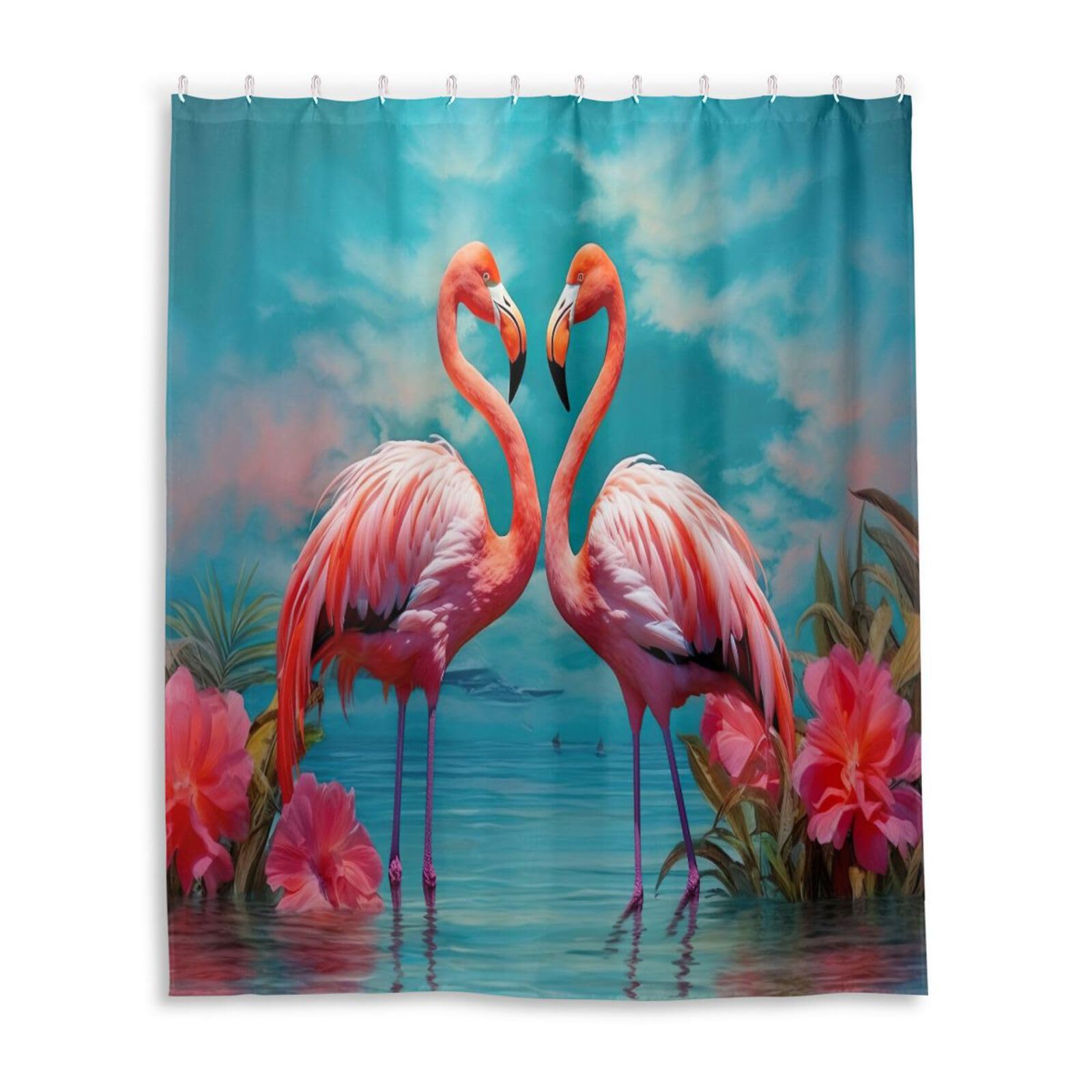 WELLDAY Shower Curtain Flamingos Bathroom Decor Waterproof Fabric with Hooks 60x72 Inch