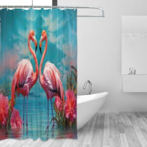 WELLDAY Shower Curtain Flamingos Bathroom Decor Waterproof Fabric with Hooks 60x72 Inch