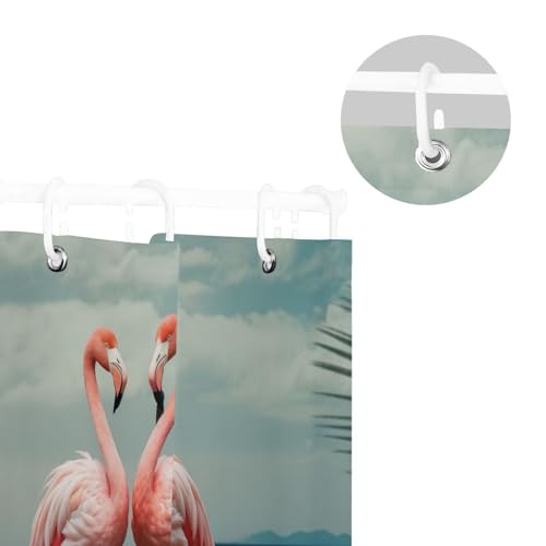 WELLDAY Shower Curtain Flamingos Bathroom Decor Waterproof Fabric with Hooks 60x72 Inch