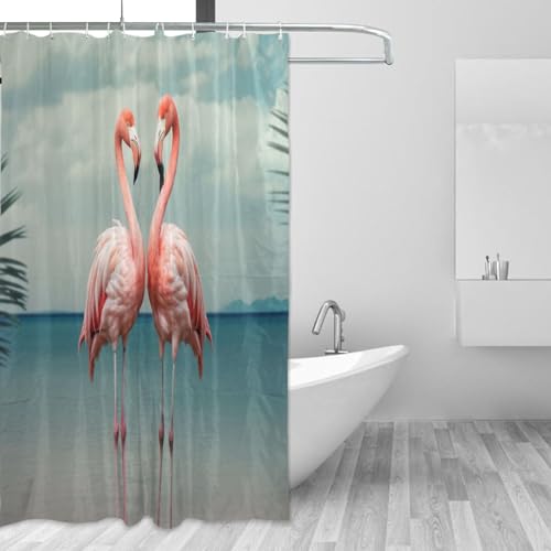 WELLDAY Shower Curtain Flamingos Bathroom Decor Waterproof Fabric with Hooks 60x72 Inch