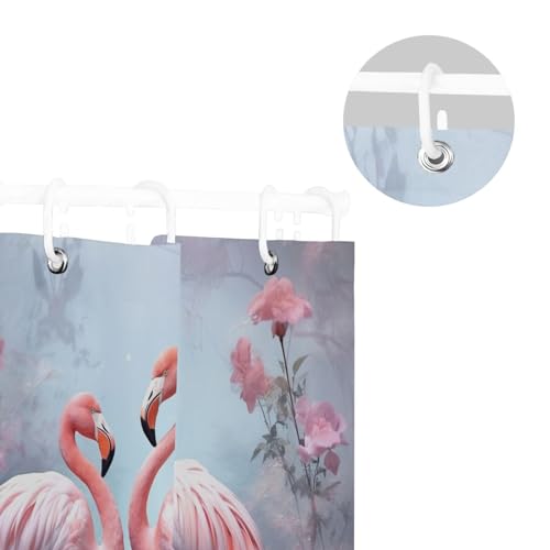 WELLDAY Shower Curtain Flamingos Bathroom Decor Waterproof Fabric with Hooks 60x72 Inch