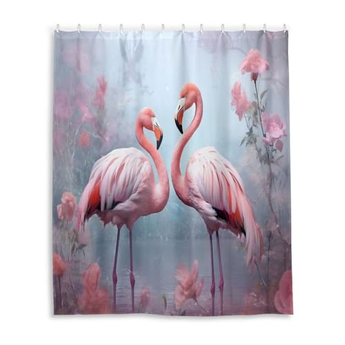 WELLDAY Shower Curtain Flamingos Bathroom Decor Waterproof Fabric with Hooks 60x72 Inch