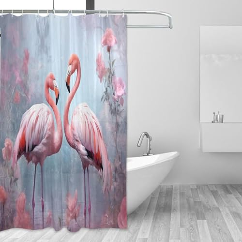 WELLDAY Shower Curtain Flamingos Bathroom Decor Waterproof Fabric with Hooks 60x72 Inch