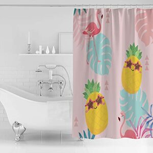 Shower Curtain, Flamingo Pineapple Palm Leaf Tropical Hawaii Washable Shower Curtain with Hooks Bath Decor Fabric Shower Curtains for Bathroom, Hotel, Stalls, Bathtubs, 72x84 in