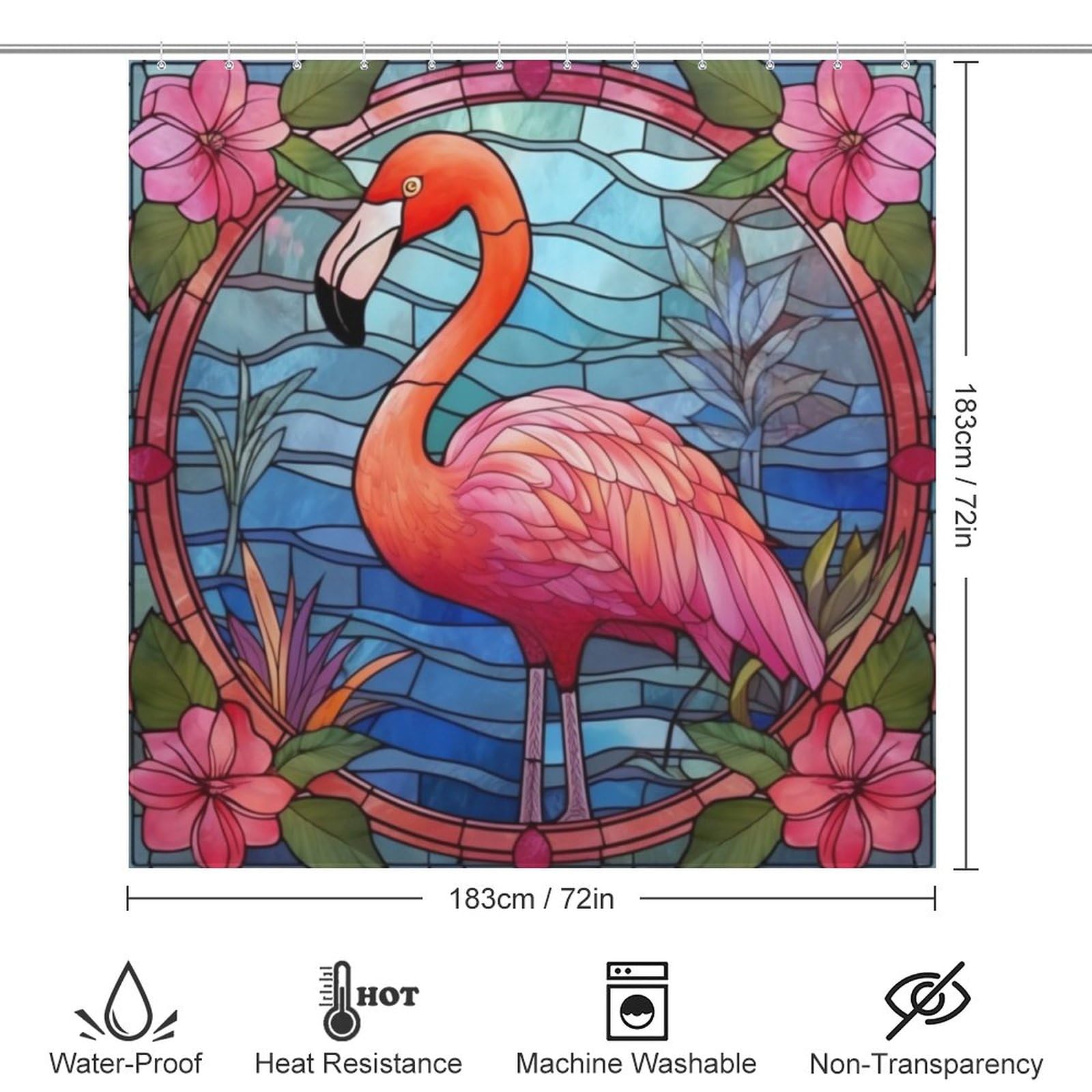 TIYAANDSY Flamingo Shower Curtain for Bathroom, Flower Leaves Glass Art Boho Shower Curtain Set, Cute Animals Abstract Fabric Modern Waterproof Bathroom Decor with 12 Hooks 72x72in YLATY4139