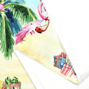 Christmas Flamingo Shower Curtain, Pink Tropical Beach Themed Funny Xmas Hat New Year Holiday Fabric Bath Curtains, Winter Palm Leaves Bathroom Bathtubs Decor with Hooks