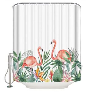 red flamingo shower curtain, waterproof washable boho funny cute shower curtains set for bathroom bathtubs curtains decor set, 72" wx96 l with hooks summer tropical plants pastoral botanical