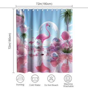 OTRANTO Pink Flamingo Shower Curtain Tropical Leaves Decorative and Balloon Theme Bathroom Decor Set Machine Washable Waterproof Fabric 72 x 72 Include Hooks