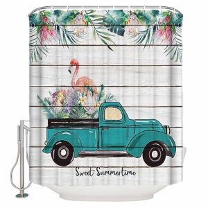 Shower Curtain, Turtle Leaf Tropical Truck Flamingo Washable Shower Curtain with Hooks Bath Decor Fabric Shower Curtains for Bathroom, Hotel, Stalls, Bathtubs, 60x72 in