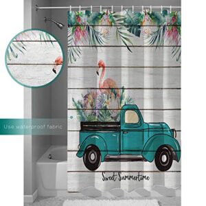 Shower Curtain, Turtle Leaf Tropical Truck Flamingo Washable Shower Curtain with Hooks Bath Decor Fabric Shower Curtains for Bathroom, Hotel, Stalls, Bathtubs, 60x72 in