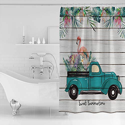 Shower Curtain, Turtle Leaf Tropical Truck Flamingo Washable Shower Curtain with Hooks Bath Decor Fabric Shower Curtains for Bathroom, Hotel, Stalls, Bathtubs, 60x72 in