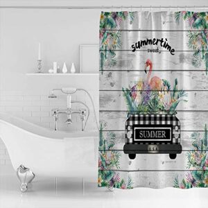 Shower Curtain, Summer Turtle Leaf Tropical Truck Flamingo Board Washable Shower Curtain with Hooks Bath Decor Fabric Shower Curtains for Bathroom, Hotel, Stalls, Bathtubs, 66x72 in