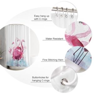 Boanket Polyester Fabric Pink Flamingo Shower Curtain, Watercolor Pink Blue Animals, Waterproof Bathtub Curtain Bathroom Decor Set with Hooks 36 x 72 Inches,