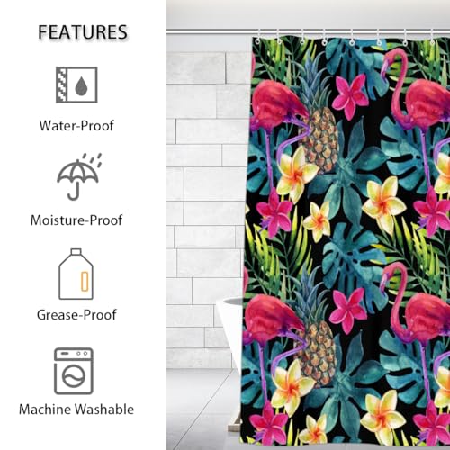 Aglebo Flamingo Pineapple Flower Palm Leaves Shower Curtain Fabric Shower Curtain Set with 12 Hooks Water-Proof 72 * 72 Inches for Bathroom Beach Caravan Hotel