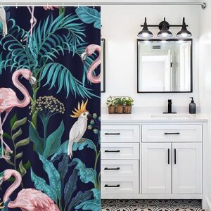 LAKIMCT Jungle Flamingo Parrots Shower Curtain for Bathroom, Polyester Cloth Shower Curtain with Hooks, Modern Shower Curtain, Art Deco Shower Curtain, 66x72 inch Shower Curtain, 12 Hooks