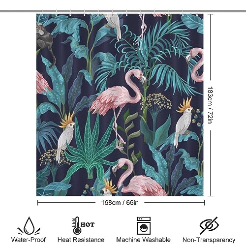 LAKIMCT Jungle Flamingo Parrots Shower Curtain for Bathroom, Polyester Cloth Shower Curtain with Hooks, Modern Shower Curtain, Art Deco Shower Curtain, 66x72 inch Shower Curtain, 12 Hooks