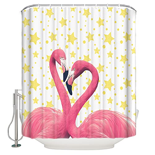 Shower Curtain, Pink Flamingo Animal Pattern Washable Shower Curtain with Hooks Bath Decor Fabric Shower Curtains for Bathroom, Hotel, Stalls, Bathtubs, 72x78 in