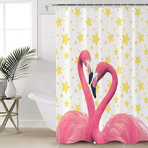 Shower Curtain, Pink Flamingo Animal Pattern Washable Shower Curtain with Hooks Bath Decor Fabric Shower Curtains for Bathroom, Hotel, Stalls, Bathtubs, 72x78 in