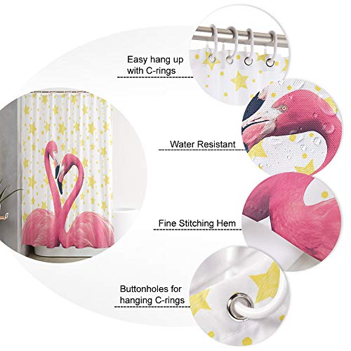 Shower Curtain, Pink Flamingo Animal Pattern Washable Shower Curtain with Hooks Bath Decor Fabric Shower Curtains for Bathroom, Hotel, Stalls, Bathtubs, 72x78 in