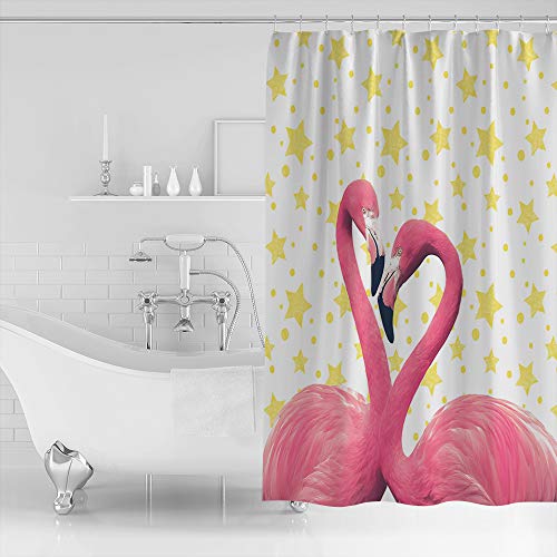 Shower Curtain, Pink Flamingo Animal Pattern Washable Shower Curtain with Hooks Bath Decor Fabric Shower Curtains for Bathroom, Hotel, Stalls, Bathtubs, 72x78 in