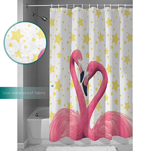 Shower Curtain, Pink Flamingo Animal Pattern Washable Shower Curtain with Hooks Bath Decor Fabric Shower Curtains for Bathroom, Hotel, Stalls, Bathtubs, 72x78 in