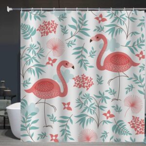 aoyego pink flamingos shower curtain exotic bird floral tropical green leaf plant long bathroom curtains 72x84 inch with hooks polyester fabric curtain for bathtub