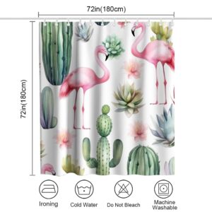 TheBlackSpot Cactus and Pink Flamingo Shower Curtain Sets Tropical Plant Succulent Flower Bath Curtains Christmas Decor Sets Grommet with Hooks 72W × 72H inches