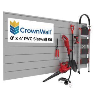 crownwall pvc slat wall panels garage wall organizer storage system | heavy duty organization and easy installation | 6 inch - 8ft by 4ft (32 sqft) section, graphite