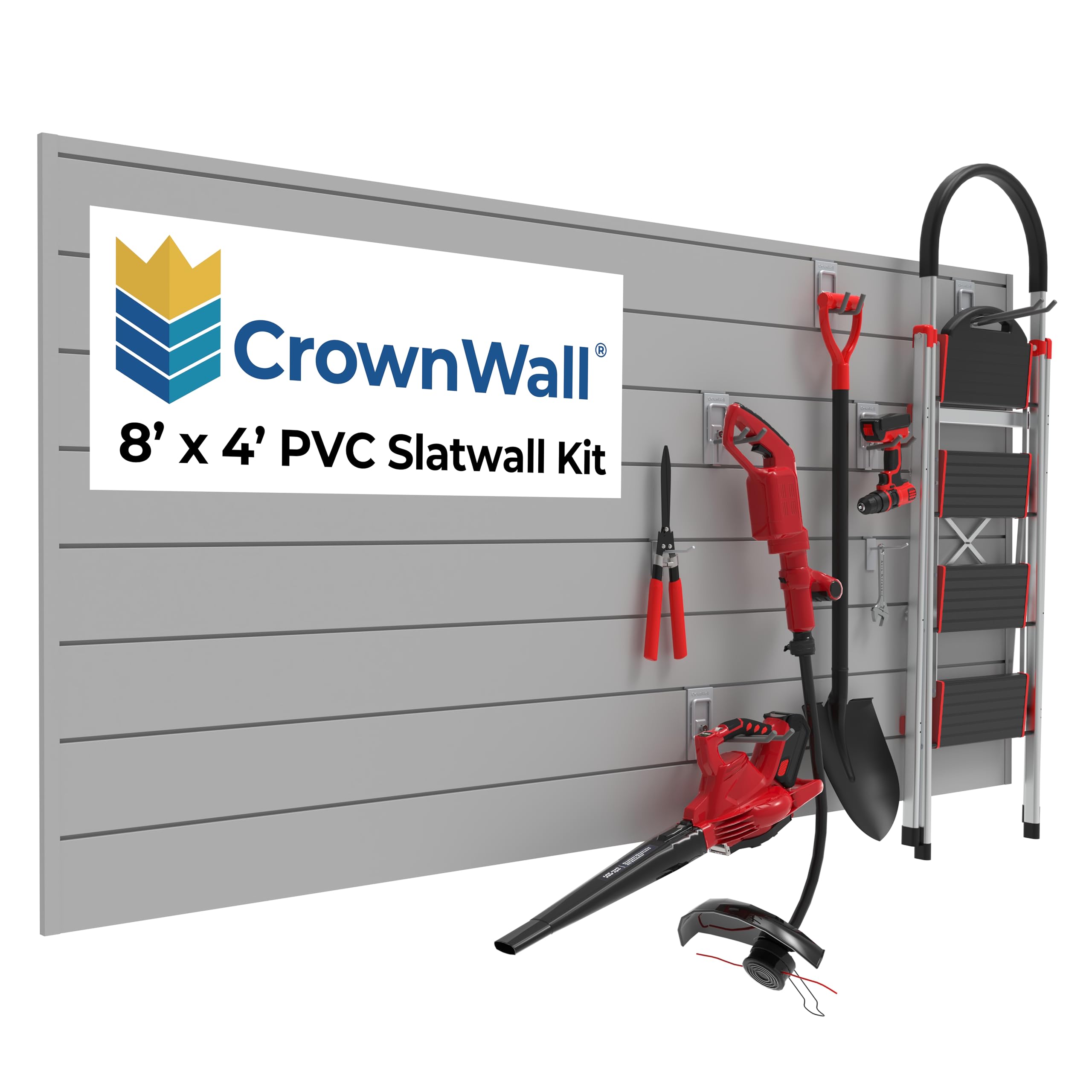 CrownWall PVC Slat Wall Panels Garage Wall Organizer Storage System | Heavy Duty Organization and Easy Installation | 6 Inch - 8ft by 4ft (32 sqft) Section, Graphite