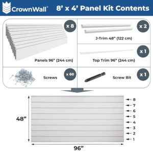 CrownWall PVC Slat Wall Panels Garage Wall Organizer Storage System | Heavy Duty Organization and Easy Installation | 6 Inch - 8ft by 4ft (32 sqft) Section, Graphite