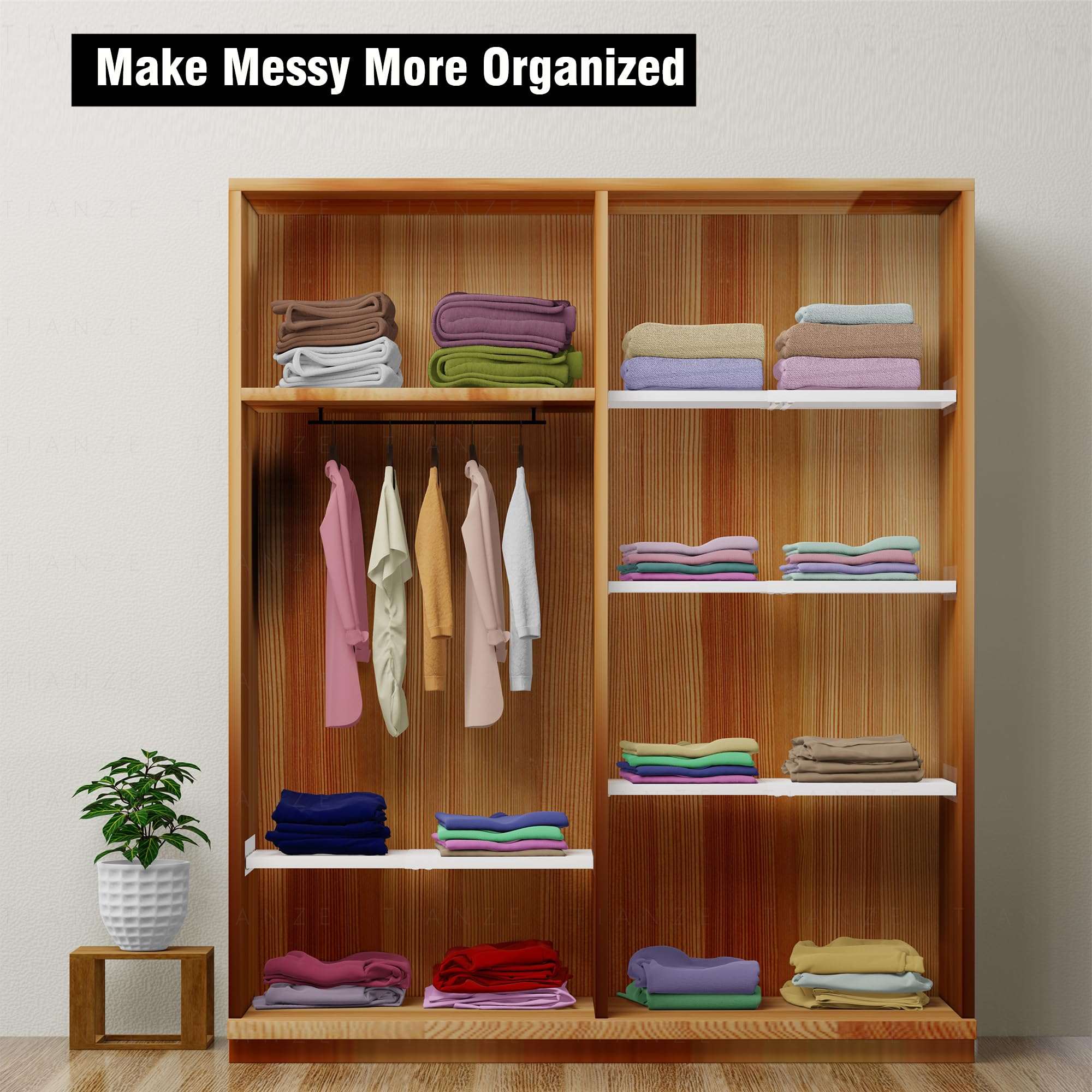 2Pack Adjustable Closet Storage Shelves with Seamless Sticker, Expandable Wardrobe Shelves Organizer System for Kitchen, Cupboard, Wardrobe, Under Sink and Bathroom, Easy Installation (Large, 2Pack)