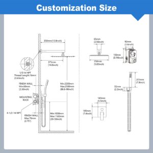 Shower System, HotQing 12 Inche Bathroom Luxury Rain Mixer Shower Combo Set Wall Mounted Square Rainfall Shower Head System Shower Faucet Fixture Combo Rough-in Valve Body and Trim Brushed Nickel