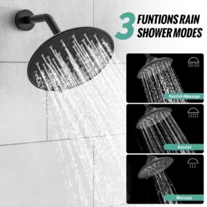 SR SUN RISE Black Shower Faucet - 3 Functions High Pressure 8 Inch Rain Shower Head System- 8 Settings Handheld Shower Head Fixtures- Valve Included - Matte Black