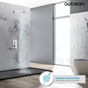 gotonovo Rainfall Bathroom Shower System Rain Shower Head and Handle Set Wall Mounted Shower Complete Combo Solid Brass Pressure Balancing Shower Mixer Valve 12 Inch Polished Chrome