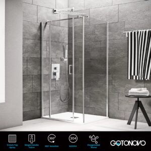 gotonovo Rainfall Bathroom Shower System Rain Shower Head and Handle Set Wall Mounted Shower Complete Combo Solid Brass Pressure Balancing Shower Mixer Valve 12 Inch Polished Chrome