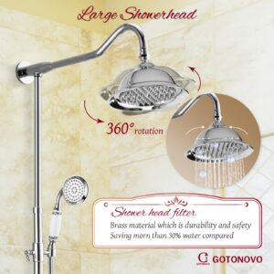 gotonovo Exposed Shower System Set Polish Chrome 8 Rain Shower Faucet 2 Double Knobs Handle Triple Function Tub Spout Luxry Shower Fixture Combo Unit Set 12 Inch Extension Tube Included