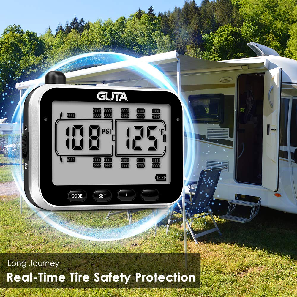 RV Tire Pressure Monitoring System, RV TPMS, 6 Sensors, 7 Alarm Modes, 14 Days Battery Life, 80ft Sensing Distance, Large Screen, for RV, Trailer, Coach, Motor Home, Fifth Wheel, (0-188psi) (-4~ 185℉)