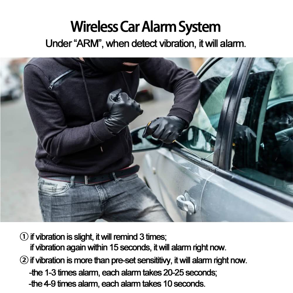 VJOYCAR Wireless Car Alarm Vehicle Security System Anti-Theft Burglar Vibration Sensor Horn Siren Universal 12V Auto Anti-theft Protection System Simple DIY Install (Auto+Manual)