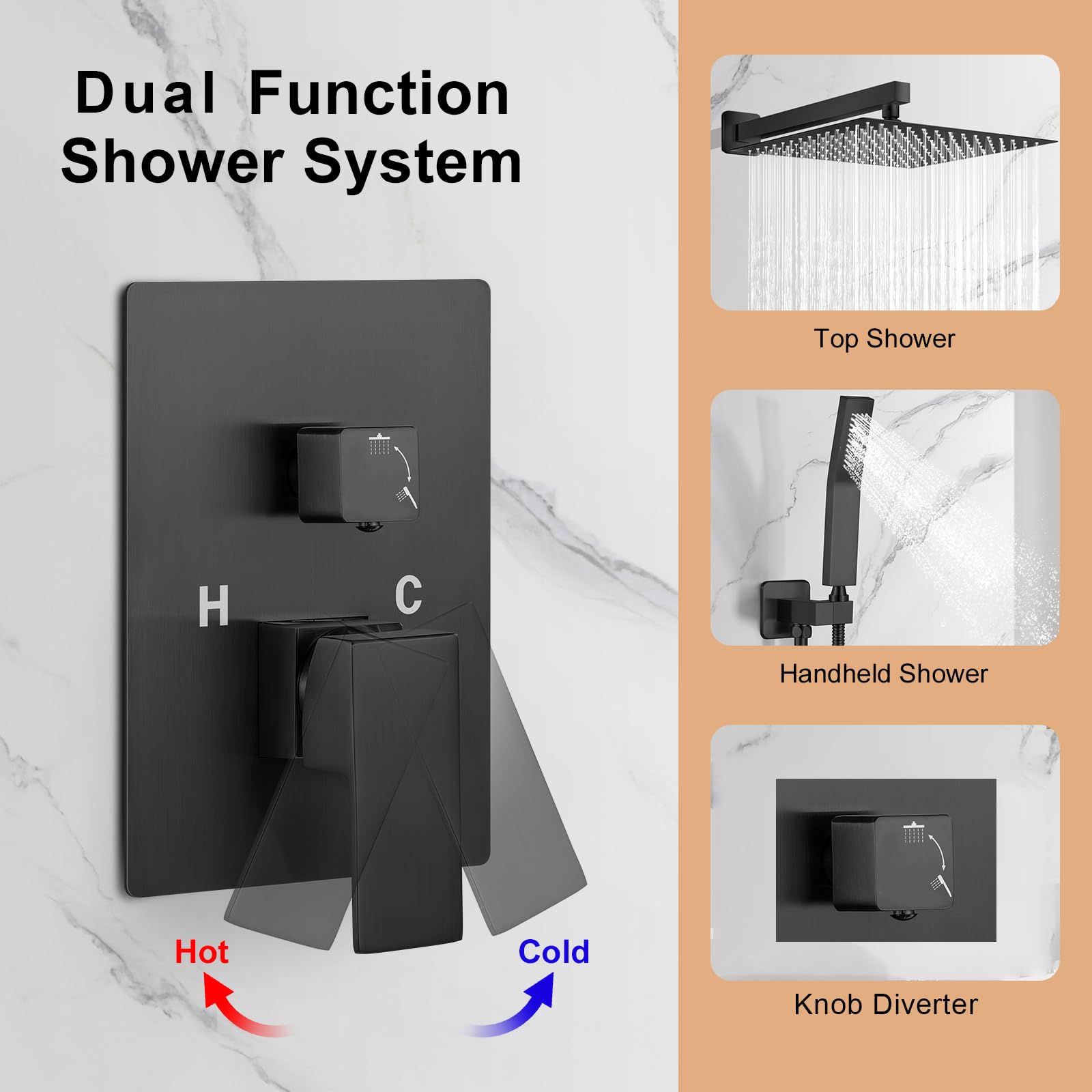 JOMEOO 12 Inch Matte Black Shower System, Wall Mounted High Pressure Rain Shower Head with Handheld Sprayer, Bathroom Luxury Black Shower Head Shower Faucet Set Rough in Valve Body and Trim